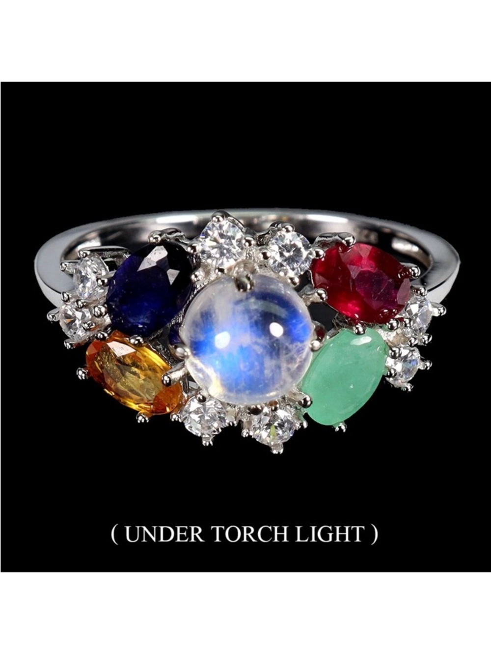Stunning natural Semi Precious Gemstone & Moonstone 925 Sterling Silver Ring